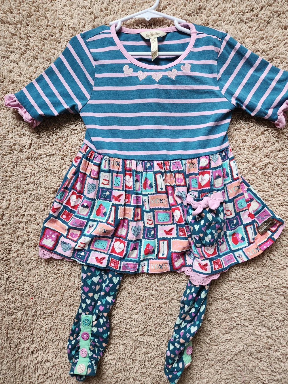 Matilda Jane Girls' Blue & Pink Striped Heart Tunic One-Piece